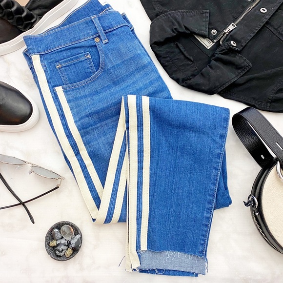 LOFT Denim - Medium Wash Side Stripe Step Hem Skinny Jeans